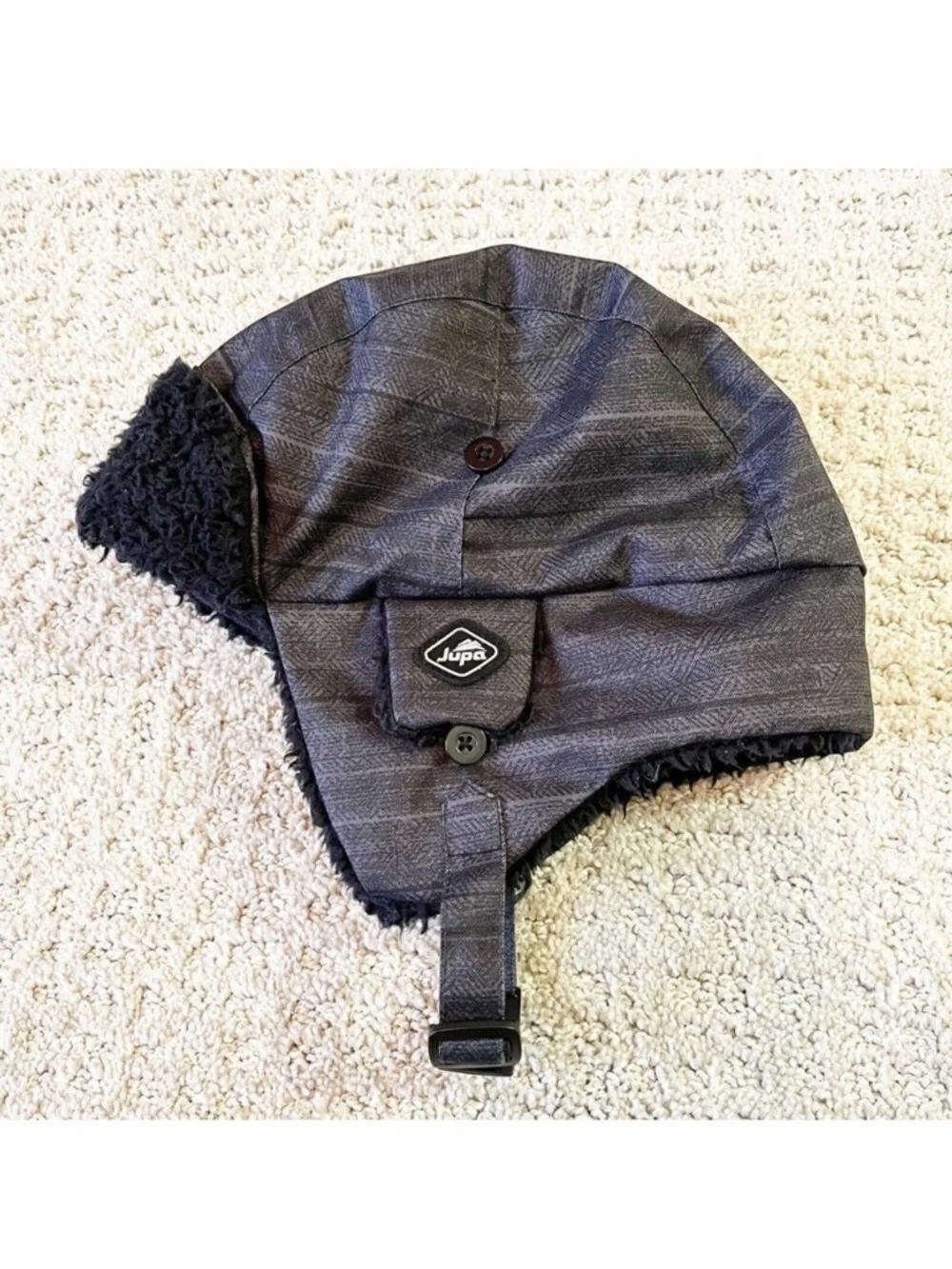Jupa Zenya Gray Fleece Trapper Winter Hat Size XS (2-5) Faux Fur Ear Flaps Cap